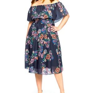 Eloquii Off Shoulder Floral Chiffon Dress